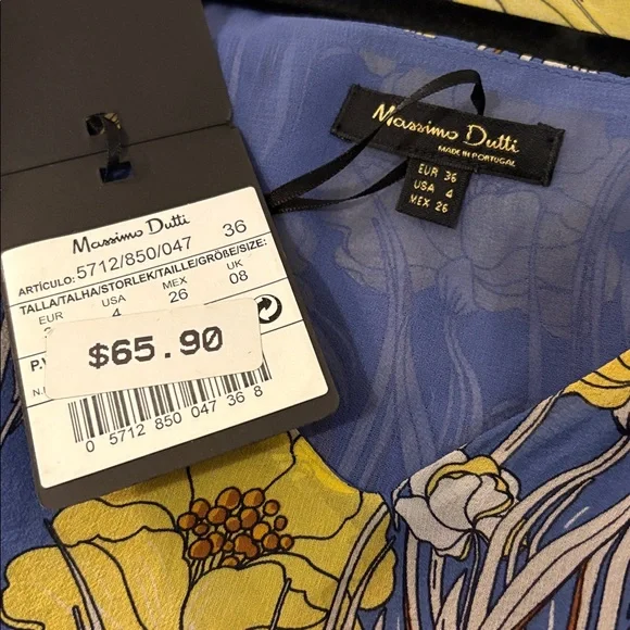 NWT Massimo Dutti Blue & Yellow Floral Silk Camisole - Picture 4 of 6
